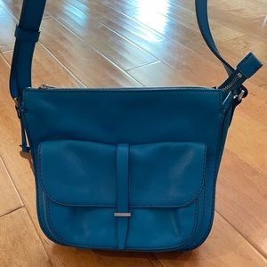 Fossil Bright Blue Leather Crossbody Bag. EUC